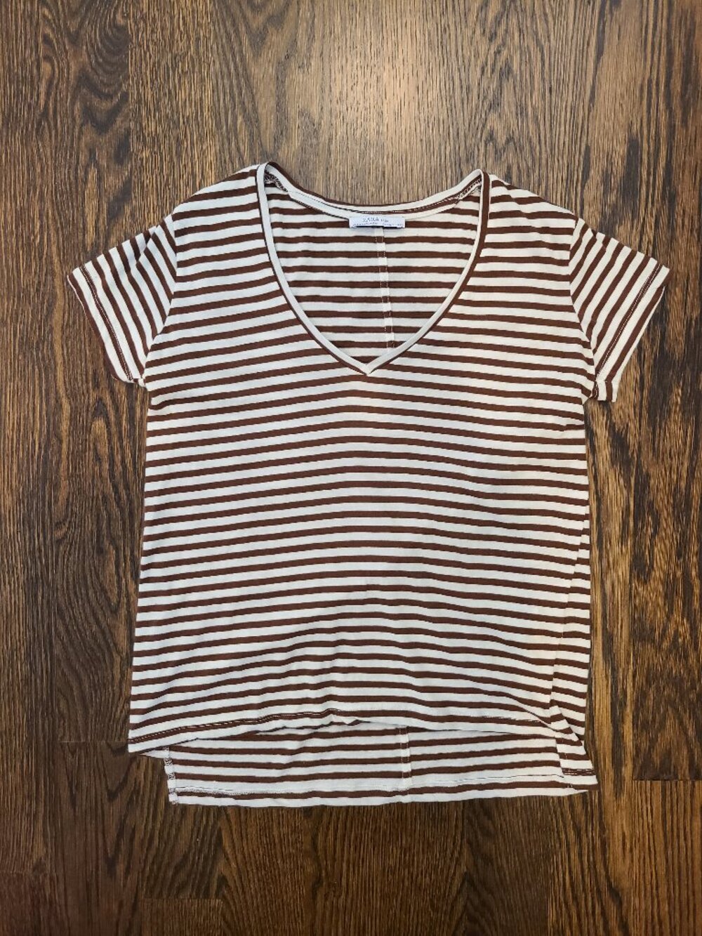 ZARA Basic t-shirt 100% cotton brown/white stripes